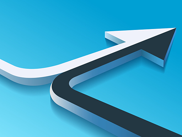 Two arrows merging together